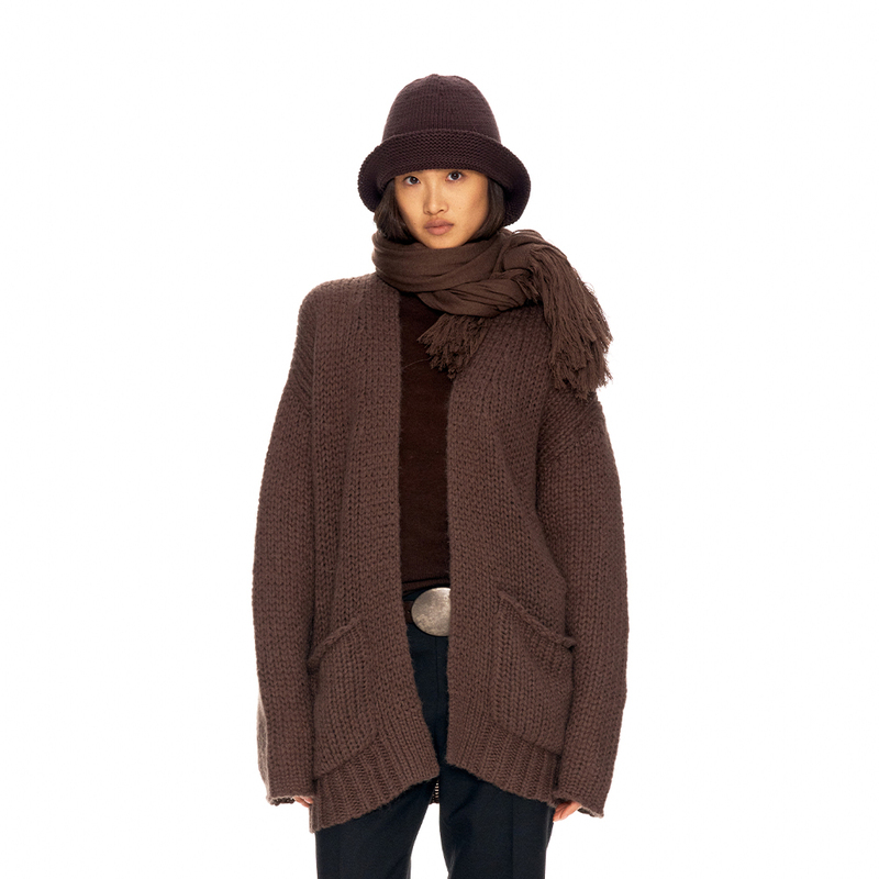 Fax Copy Express* Mohair Hand-Knitted Texture Thick-Needle Cardigan with Large Pockets