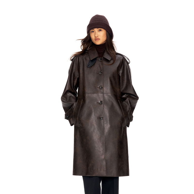 Fax Copy Express* Classic Epaulet-Style Eco-Friendly Leather Trench Coat