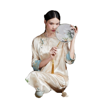 Moyu丨Guilan丨Chinese style summer new jacquard satin round neck temperament cheongsam new Chinese style improved dress