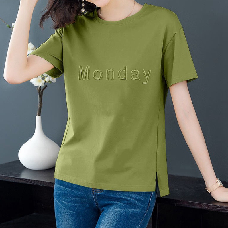 2025 Korean Style Short-Sleeved T-Shirt for Women, New Summer Loose Fit Plus Size Women's Clothing, Slimming Embroidered Top for Middle-Aged Moms