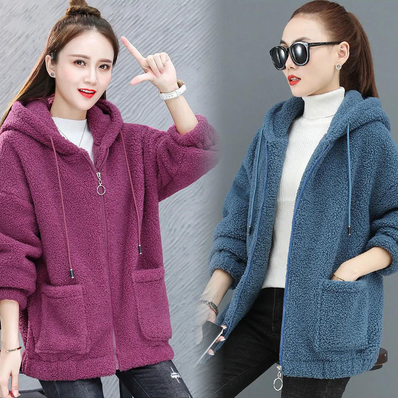 Fleece-Lined Thick Coat for Women, 2022 Autumn and Winter New Style, Middle-Aged Mother's Clothing, Loose Lamb Fleece, Large Size Cardigan Sweatshirt Fleece-Lined Thick Coat for Women, 2022 Autumn and Winter New Style, Middle-Aged Mother's Clothing, Loose Lamb Fleece, Large Size Cardigan Sweatshirt