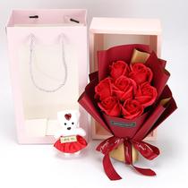 Cross-border foreign trade Valentines Day gift 7 simulated soap roses bouquet bear gift box Christmas gift