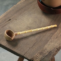 Long-handled bamboo tea spoon large tea divider household ladle medical stone tea wooden handle check accessories creative