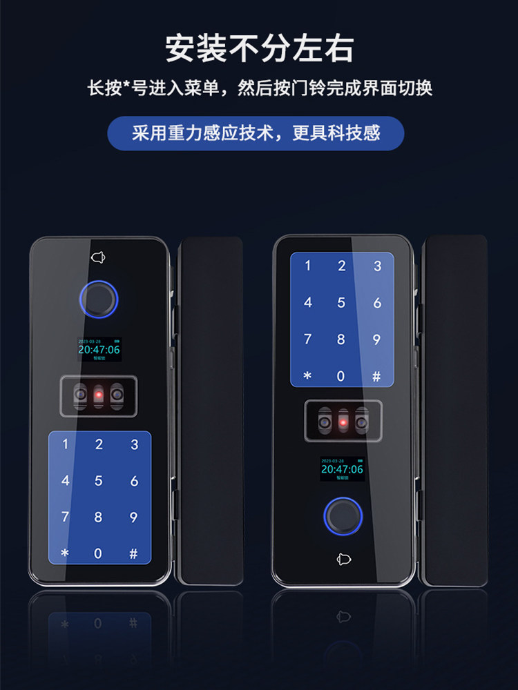 Face Recognition Glass Door Password Lock Double Door Single Opening Fingerprint Lock with Frame and Frameless Office Access Control Smart Door Lock