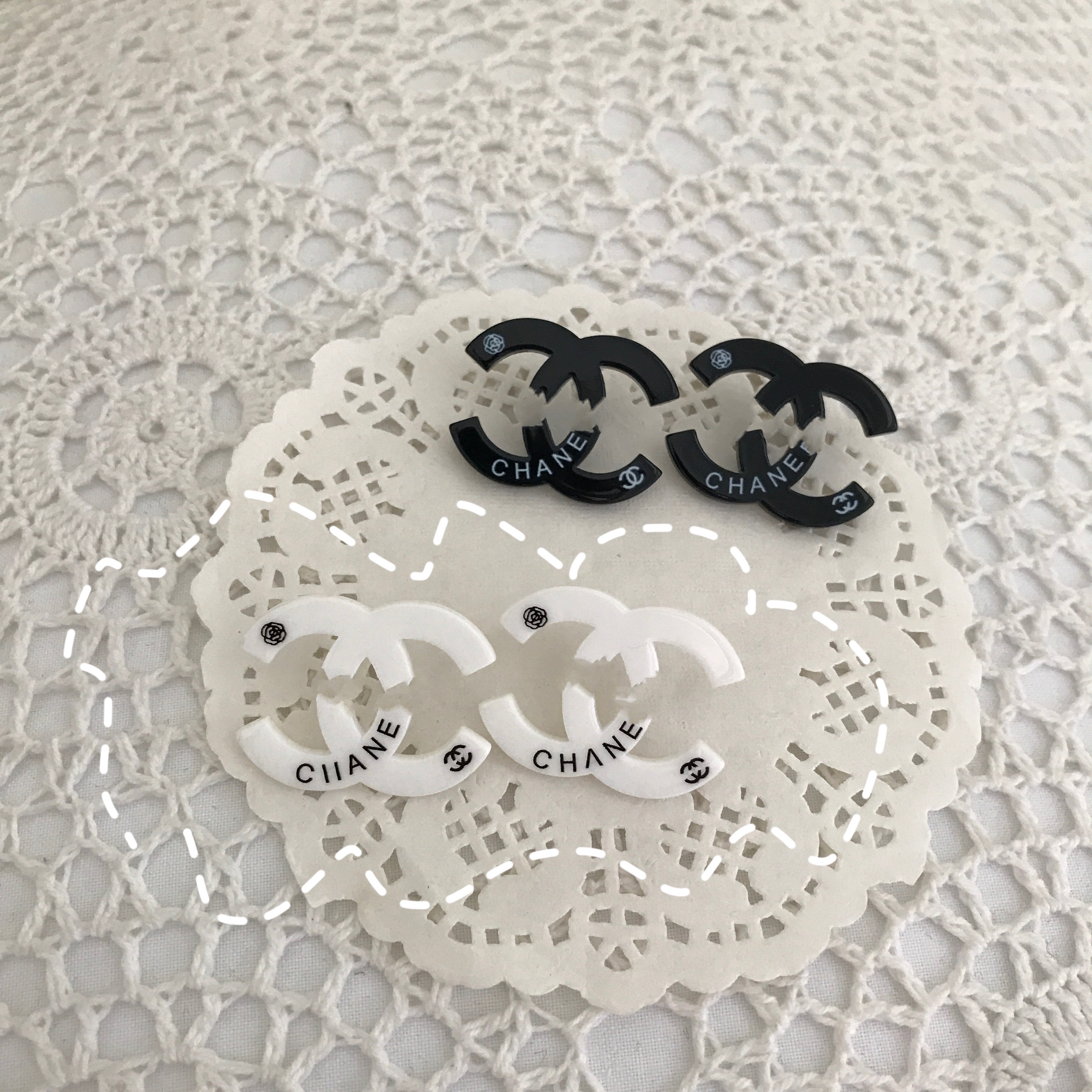 No Return! Big White C & Completespecial   Orphan No retreat No change   black and white Acrylic Ear Studs
