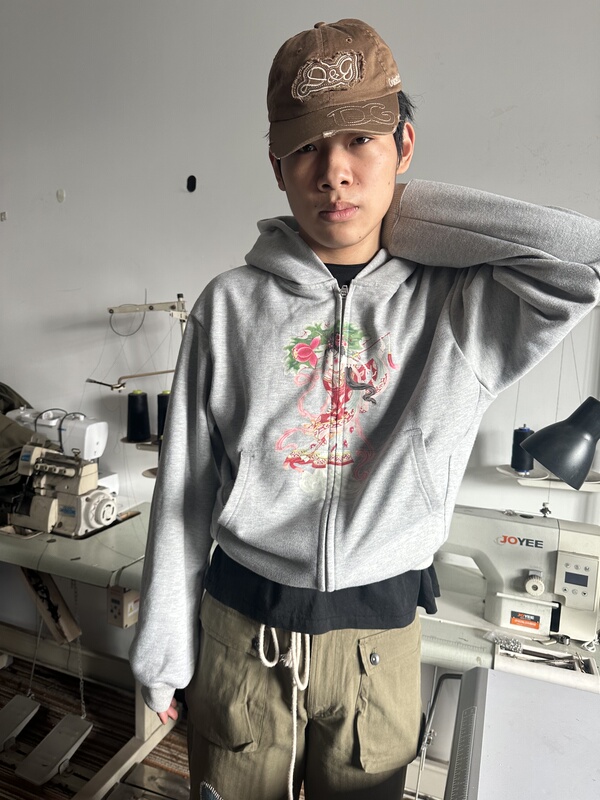 Pengfeichen Chinese Style He Xian Gu White Ink Direct Print 330g Pure Cotton Terry Hoodie Boxy Sweatshirt