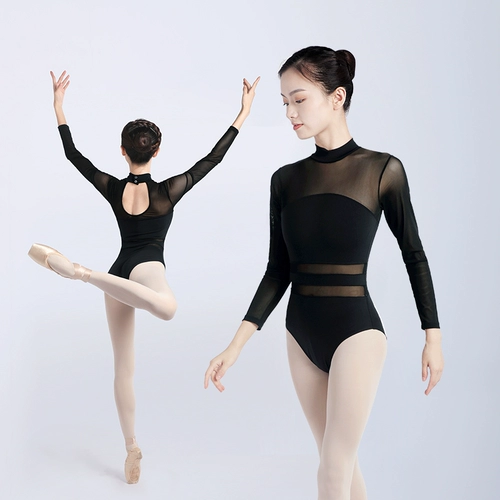 Танцевальный костюм для взрослых женщин в полой сетевом балетном костюме с длинными рукавами гимнастика костюма с аэрофотоснижей