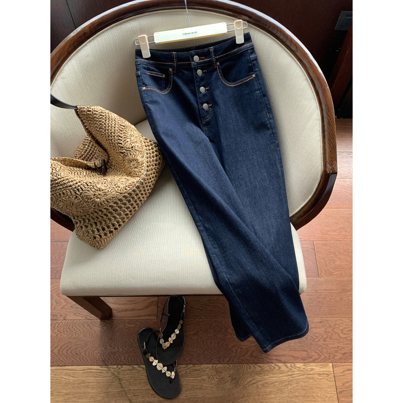 Hz「Summer Thin Single-Breasted Denim」Colorfast, Good Elasticity, Lyocell Ethnic Style Embroidered Nine-Point Pants H103 Hz「Summer Thin Single-Breasted Denim」Colorfast, Good Elasticity, Lyocell Ethnic Style Embroidered Nine-Point Pants H103