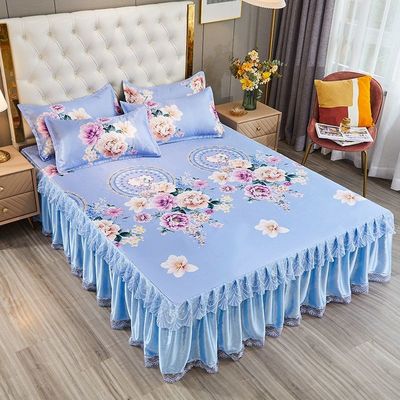 夏季凉席冰丝席床裙款三件套1.8m床1.5可机洗双人席子2x2.2米0.9m