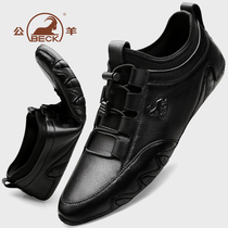 Male Leather Shoes Man Genuine Leather Black Nameplate Men Casual Legue-bean Shoes Soft Leather Soft Bottom Summer Mens Shoes Head Layer Cow Leather