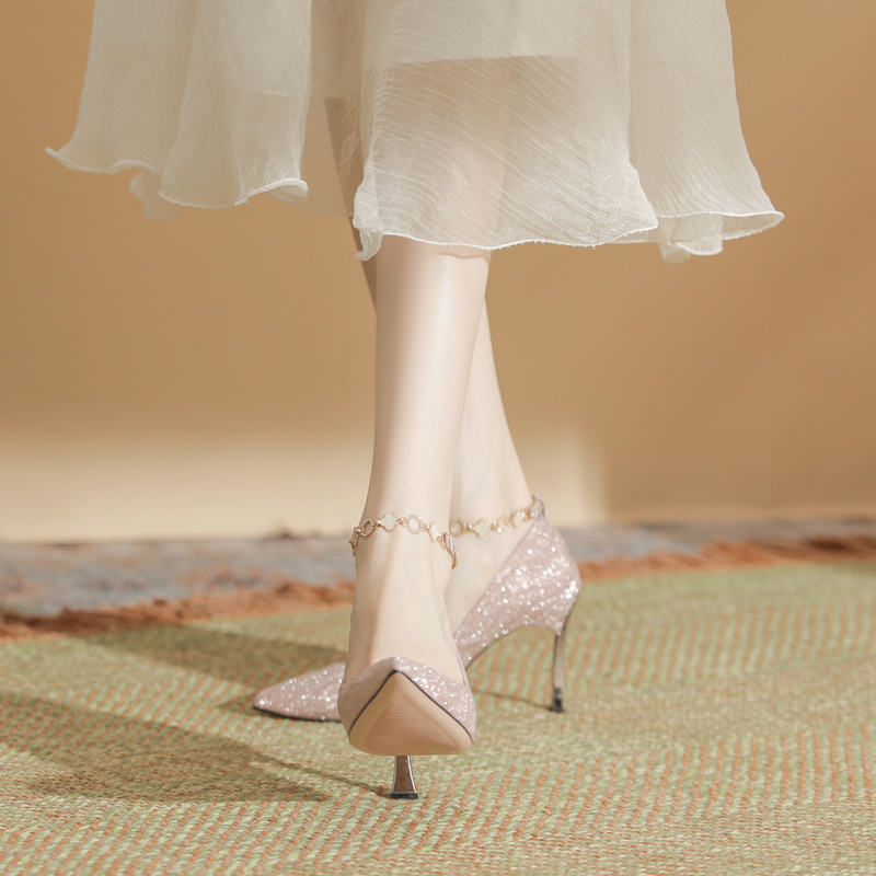 French-Style High Heels for Women, Small Sizes 31, 32, 33, Wedding Shoes, Ankle Strap, Large Size 43, Pointed Toe, Bridesmaid Shoes, Suitable for Everyday Wear