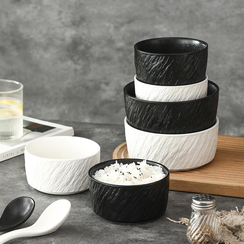 Japanese-Style Black Ceramic Bowl, Noodle Bowl, Rock-Patterned Bowl, Salad Bowl, Soup Bowl, Eating Bowl, Vegetable Bowl, Irregular-Shaped Bowl, Creative Round Bowl