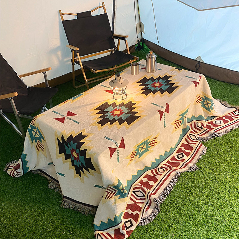 Outdoor camping blanket camping carpet famous ethnic style blanket floor mat lunch break blanket can store picnic cloth photo tablecloth