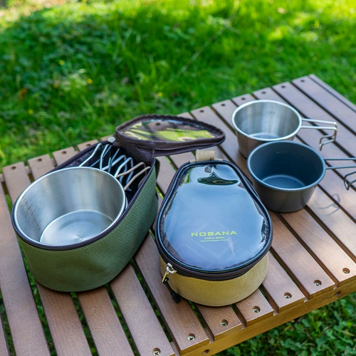 Дорожный портативный комплект из нержавеющей стали для кемпинга, посуда для путешествий