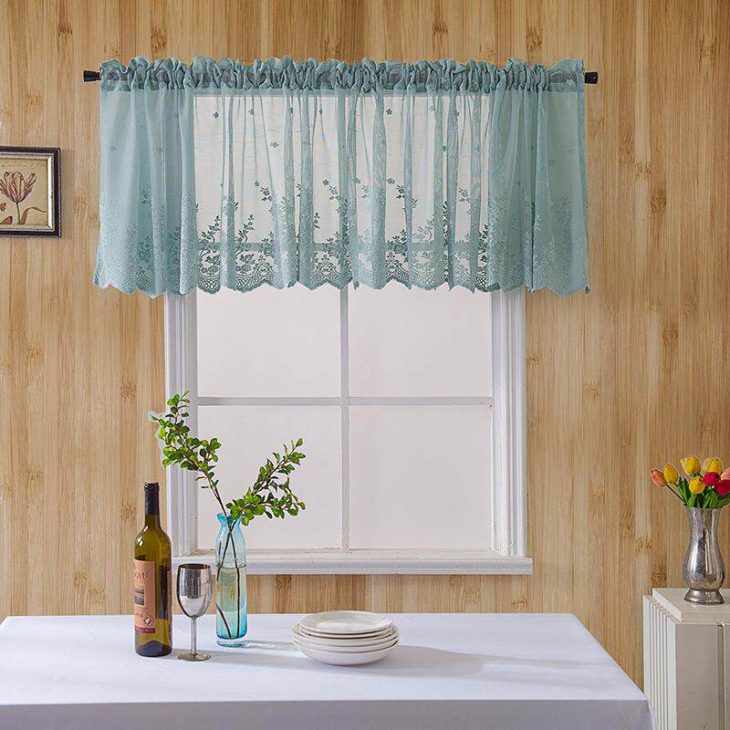 Lace Jacquard Window Curtain Valance Lace Hem Coffee Short