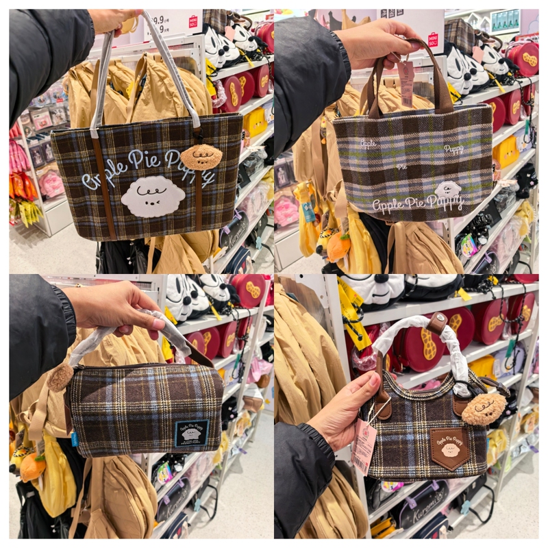 Miniso Apple Pie Puppy Plaid Tote Bag Shoulder Bag Bucket Bag Puffer Bag Vegetable Basket Bag Miniso