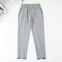 Boy gray sports pants spring and autumn cotton straight trousers girl loose hiding young school uniform pants