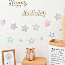 Birthday dress up supplies Party pull flag pull flower banner pendant five-pointed star wafer bronzing gradient laser color hollow