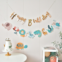 Childrens birthday Ins cartoon Animals baby birthday banner Banner Party Decoration Arrangement Dress Cardboard supplies