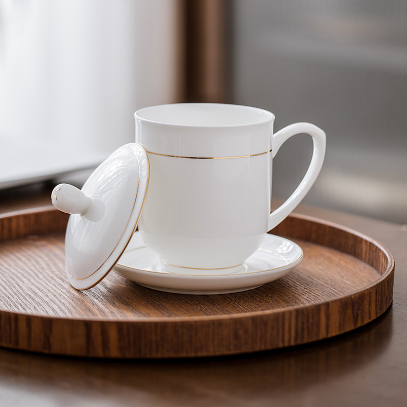 Jingdezhen Ceramic Tea Cup Home with cover Bone Porcelain Water Cup Meeting Room Tea Cup Office Cups Pure White LOGO Custom-Taobao
