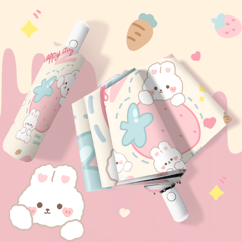 Cartoon rabbit safety automatic umbrella women's sunscreen UV umbrella rain and shine ultra-light portable folding umbrella