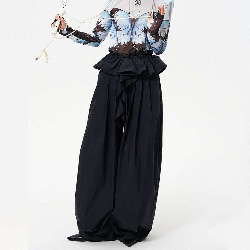 Nonhuman Wide-Leg Detachable Black Casual Pants