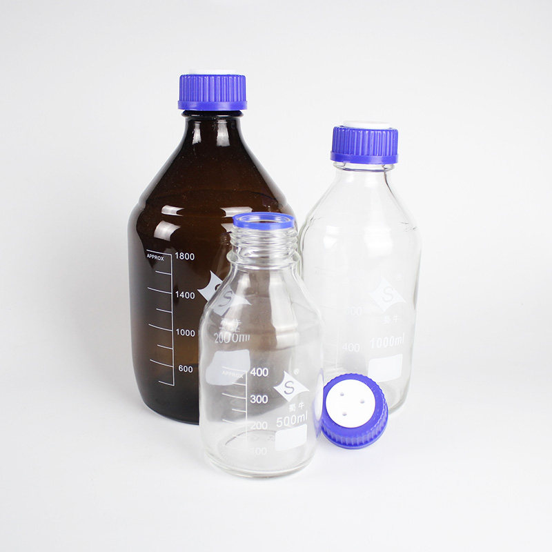 Flow Phase Liquid Bottle Blue Lid Reagent Bottle Pupper High Boron Silicon 3 3 Transparent Glass Bottle 2L Spirolet Flow Liquid Phase Bottle