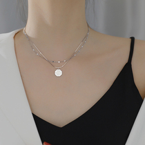 Korean Double Necklace Womens Summer 2022 New Light Lavish Niche Design Sensation Superior Pure Silver Lock Bone Chain 100 lap