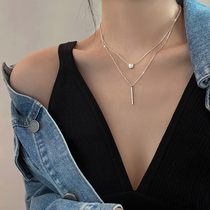 Korean double layer necklace 2022 new female summer pure silver light extravagant senior sense small crowdsourced design laminated lock bone chain