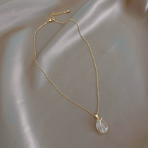 Korean necklace female summer 2021 New sterling silver light luxury niche design sense Cats Eye Stone choker do not fade