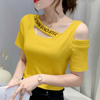 Sexy off-shoulder t-shirt ຂອງແມ່ຍິງ summer sleeve ສັ້ນສະຫມໍ່າສະເຫມີ