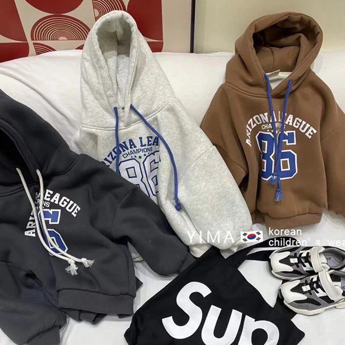 Boy's jacket plus wool clothes thickened hoodies casual Korean baby sports wind girl thickened coat gas