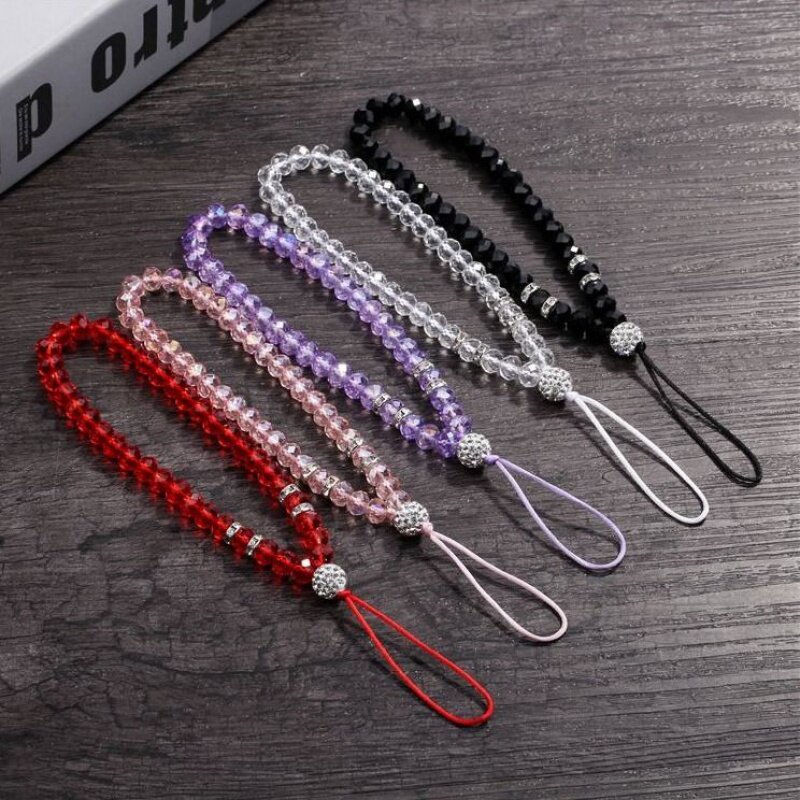 Universal mobile phone crystal lanyard long and short neck rope badge pendant mobile phone chain women's fashion beads wrist strap