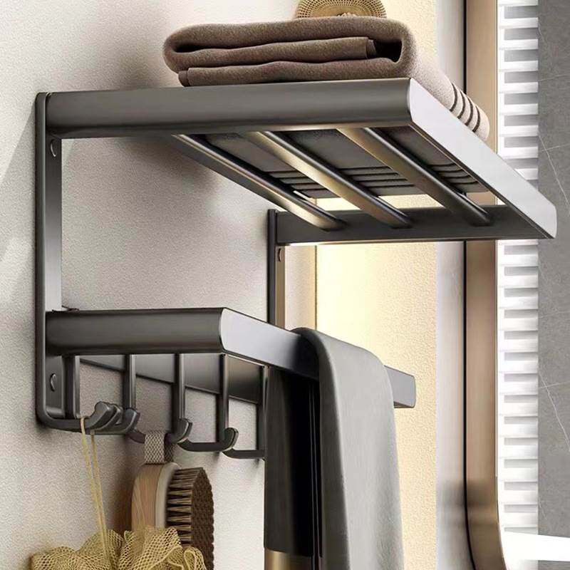 Bathroom pendant set gun gray towel rack combination bathroom storage thickened towel rack space aluminum free of punching