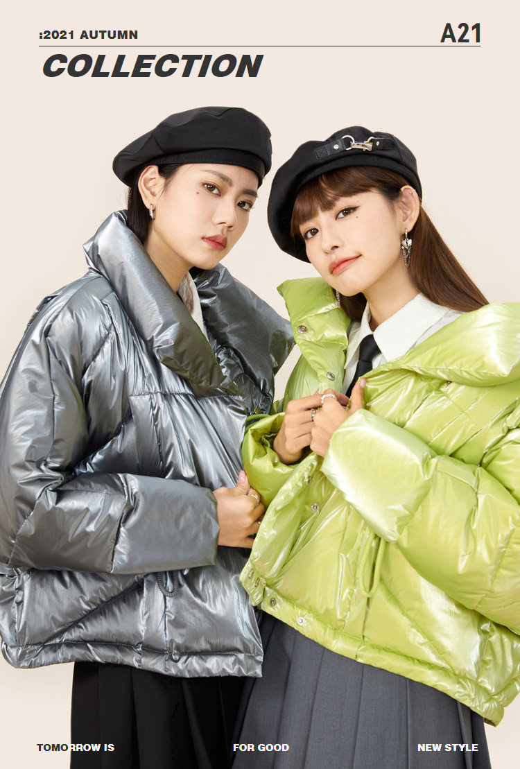 以纯旗下 A21 女式亮面宽松短款立领棉服外套 双重优惠折后￥99包邮 3色可选