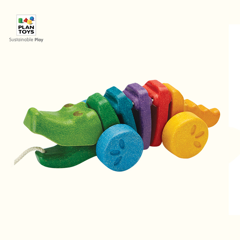 Plantoys ワニの子供用おもちゃ 赤ちゃん用 ドラッグ 幼児用 木製 プルロープ 牽引ロープ ハイハイ 赤ちゃん用ギフト