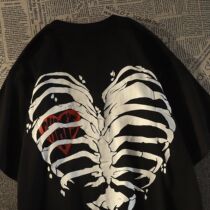 Women T-shirt Street Love Skeleton Short Sleeved Loose Hip H