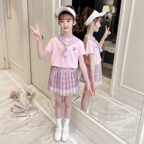 Girls jk uniform skirt children pleated skirt skirt skirt set elementary school uniform 10 day tie short sleeve two-piece set