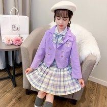 Blazer womens spring and autumn thin jk uniform skirt set 2021 new style girls middle school boys college style three-piece set
