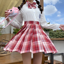 Spot jk plaid skirt school for feeling female students uniform full set college style shirt pleated skirt high waist a word thin