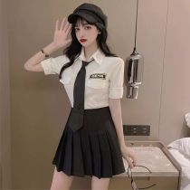 Net red 2021 new set jk uniform skirt summer short sleeves tie shirt pleated skirt can be salt can be sweet two pieces set