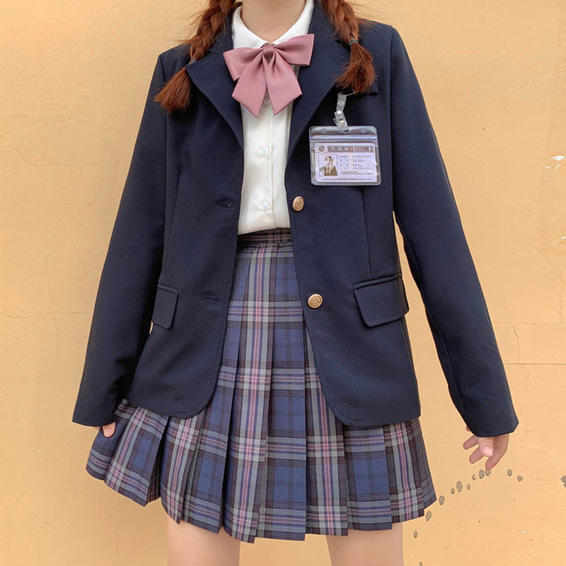 jk uniform autumn and winter wild college style Japanese jacket small suit short female student suit black jacket