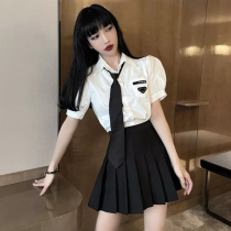 JK uniform girls school uniform skirt summer dress salt system fried street suit two-piece set thin house tie shirt pleated skirt