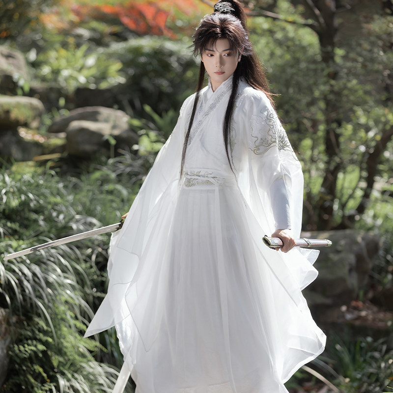 Hanfu for Men, Adult Swordsman Style, Ancient Costume, Summer Thin Version, Youth White 2026 New Style, Traditional Men's Clothing