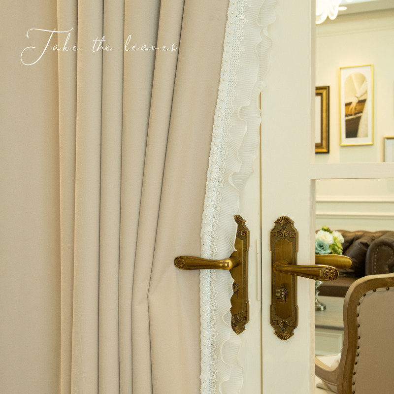 Retro French curtains 2022 new living room bedroom in wind full covered cream colored tea custom velvet cloth