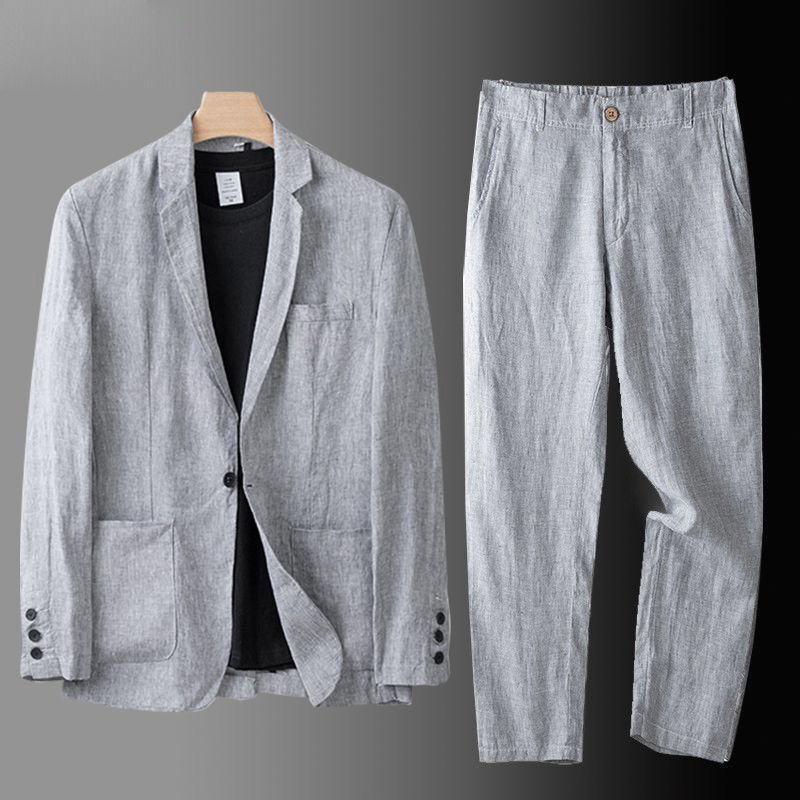 Men's Summer Suit, Loose-Fitting Jacket, Cotton Suit, Summer Linen Casual Suit