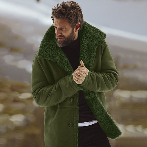 Autumn and winter new fur one men's coat Amazon mid-length foreign trade eBay woolen hooded coat