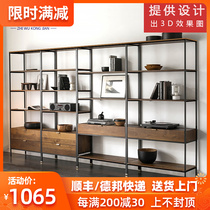 Nordic wrought iron rack solid wood one word board bookshelf study living room display rack creative simple storage shelf