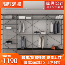 Nordic wrought iron open wardrobe solid wood floor rack multi-layer simple hanger creative partition display rack
