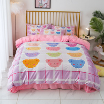 Cute Little Bear Winter Crystal Suede Four Sets Children Student Bed 3 Quilt Cover Bed Linen 1 8 Double